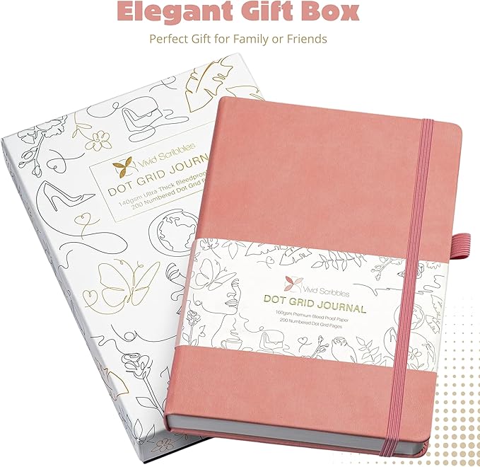 Bullet Dotted Journal – 140gsm Bleed Proof Thick White Paper – 200 Numbered Dot Grid Pages – 5.8 x 8.3 inch Dotted Notebook by Vivid Scribbles