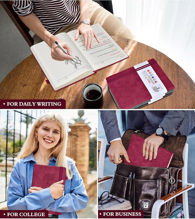 A5 Lined Journal Notebook - 365 Page Leather Journals for Writing Women & Men，Hardcover Notebook with 100Gsm Thick Pages，Daily Diary for Travel, Work，School，Note Taking，College Ruled (5.9" x 8.5")