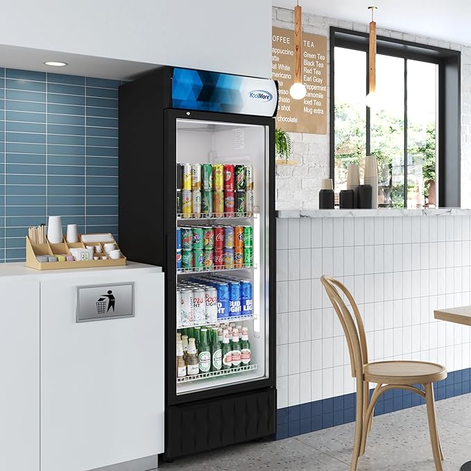 KoolMore DGDR-1D-12C 24 in. 12 Commercial One Glass Door Beverage Display Merchandiser Refrigerator Cooler, ETL Listed in Black, 12.1 cu. ft