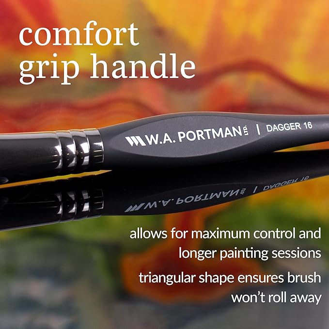 WA Portman Dagger Watercolor Paint Brushes Professional 4pc Set - 100% Vegan, Cruelty-Free Dagger Watercolor Brushes Professional - Acrylic Paint Brush Set with Triangular Comfort Grip