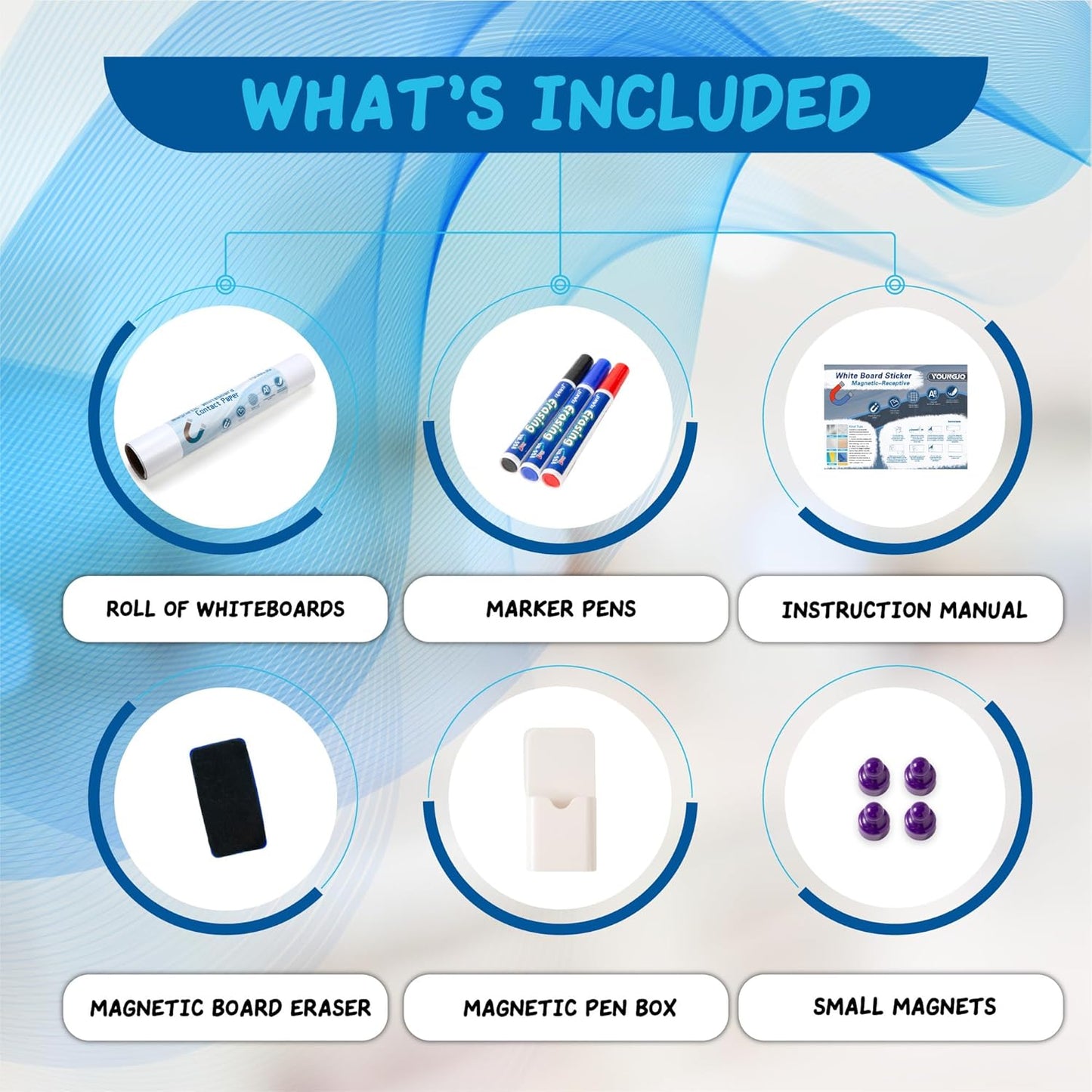 YOUNGJQ Whiteboard Sticker 40" x 18" Self Adhesive Magnetic Dry Erase Board for Wall, Peel and Stick White Board Wallpaper with Starter Kit for Office Home