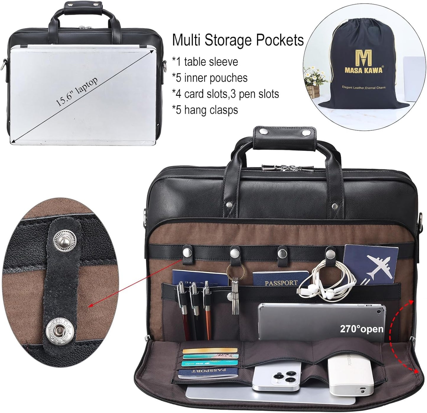 Leather Briefcase for Men 17 Inch Laptop Crossbody Shoulder Messenger Bag Attache Case for Business Travel Work Lawyer