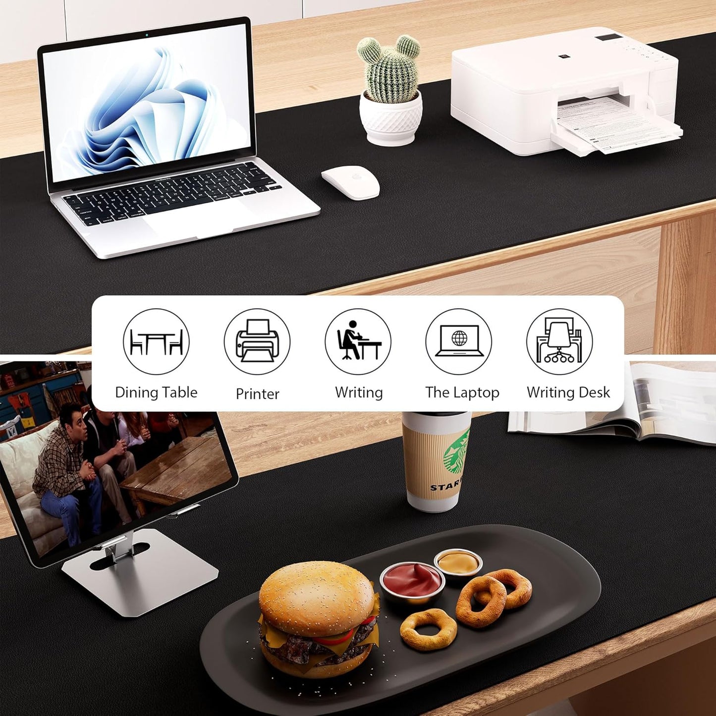 Aothia Leather Desk Pad Protector - Large Mouse Pad, Office Desk Mat, Non-Slip PU Leather Desk Blotter, Laptop Desk Pad, Waterproof Desk Writing Pad for Office and Home (Black, 38" x 13.7")