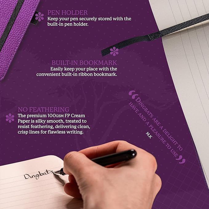 Dingbats* Wildlife Dotted Journal Notebook A5 - Vegan Leather Hard Cover, Ideal for Work, Travel - Pocket, Elastic