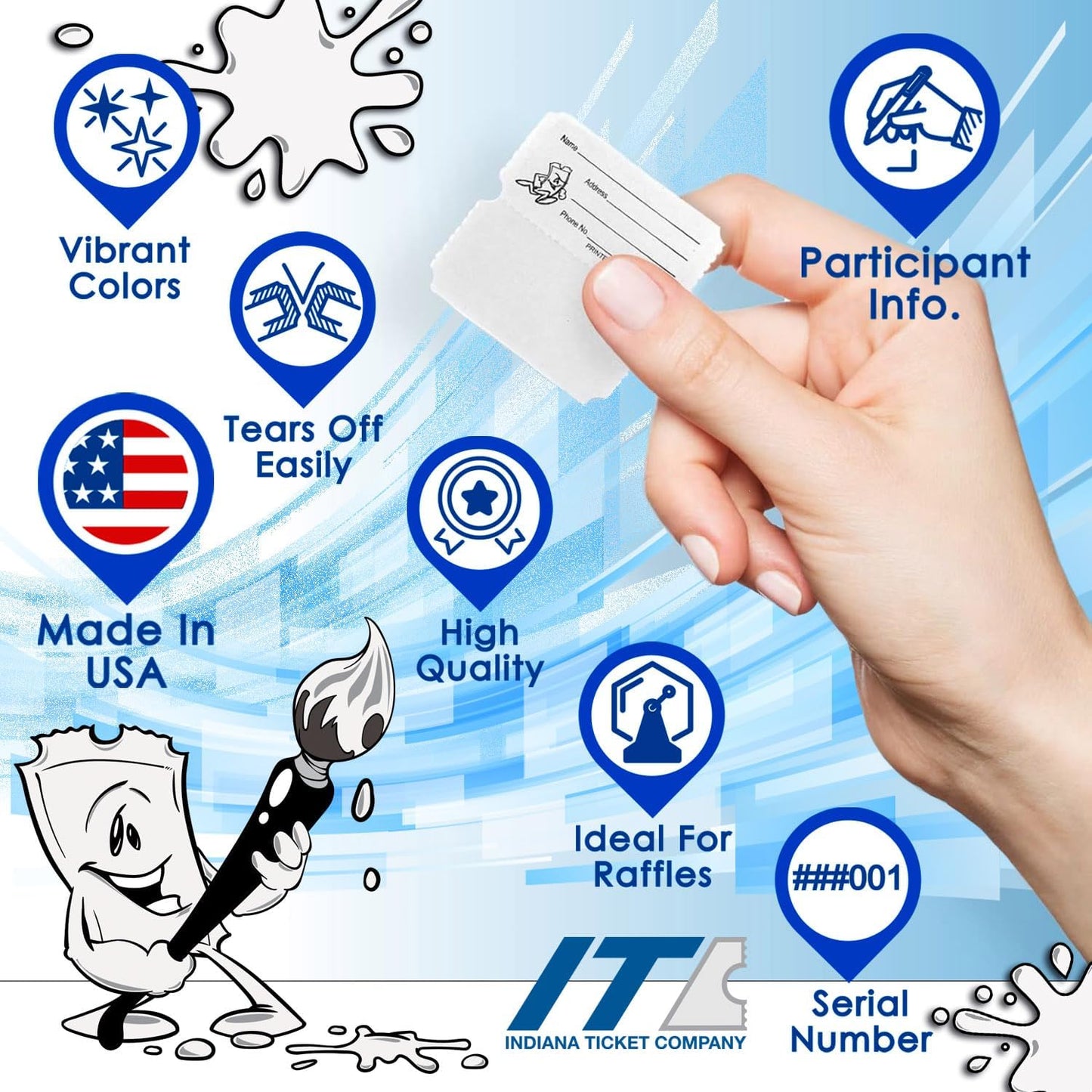 INDIANA TICKET CO. 2,000 White Raffle Tickets Double Roll, Premium Quality 50/50 Raffle Tickets, Tickets for Events, Carnivals, Door Prizes, Drinks and More (2,000, White)