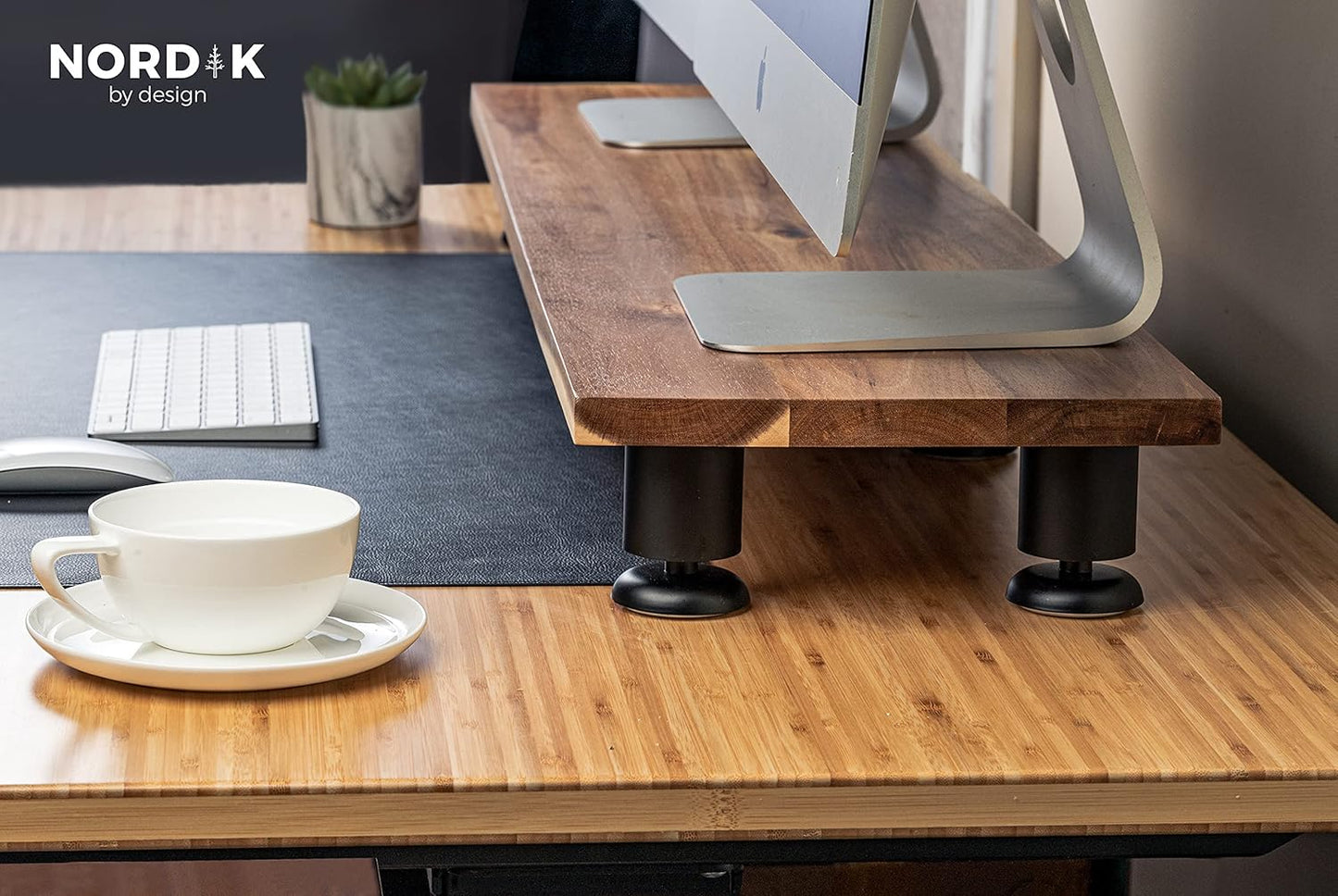 Nordik Large Dual Monitor Riser for 2 - Premium Handmade Hardwood Acacia Computer - Laptop TV Stand with Storage for Desk Accessories - Organizer Television