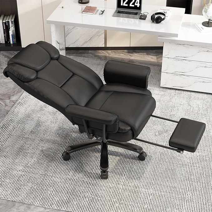 GYI Criss Cross Chair with Wheels, 160° Big and Tall Reclining Office Desk Chair with High Back, Wide Seat, Arms, Footrest, Black