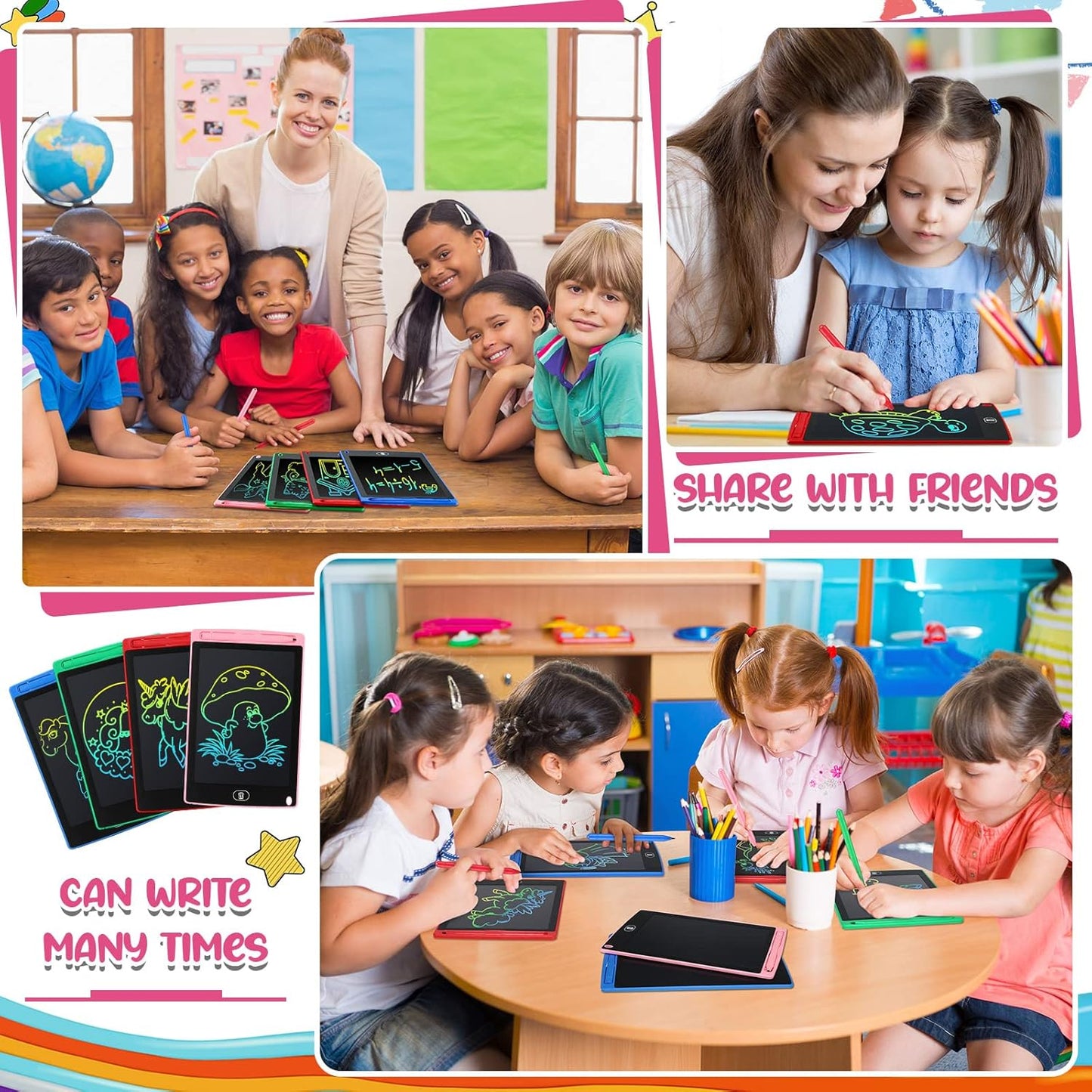 Zhehao 24 Pieces LCD Writing Tablet Doodle Board 8.5 Inch Colorful Reusable Screen Board Pad Reusable Drawing Writing Learning Educational Pad Toys for Girls Boys 8-10 3-10(Classic Round Style)