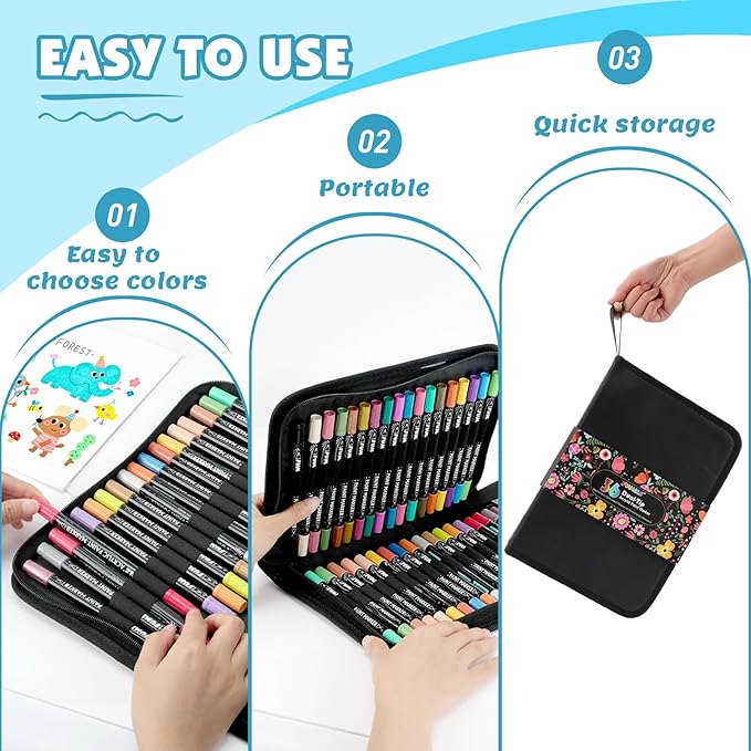 FUMILE 36 Colors Acrylic Paint Markers Dual Tip(Fine and Brush Tip), Acrylic Paint Pens paint Marker for Wood, Rock, Plastic, Glass, Ceramic, Canvas.Acrylic Markers Set for DIY Crafts and Art.