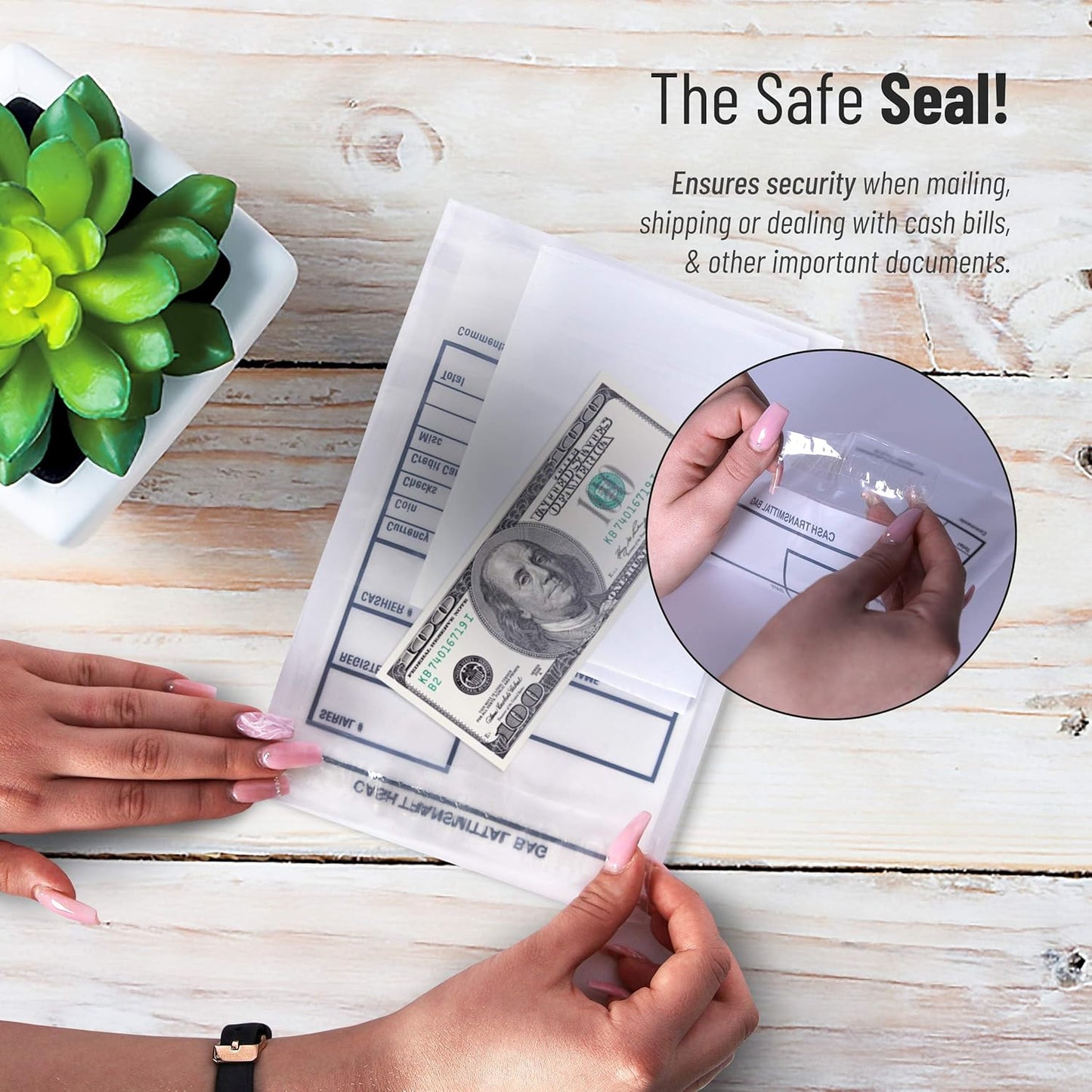 Tamper Proof Bank Deposit Bags - Self-Adhesive Seal, Write-On Surface, 6"x9" Clear Plastic Cash Envelopes | Pack of 100