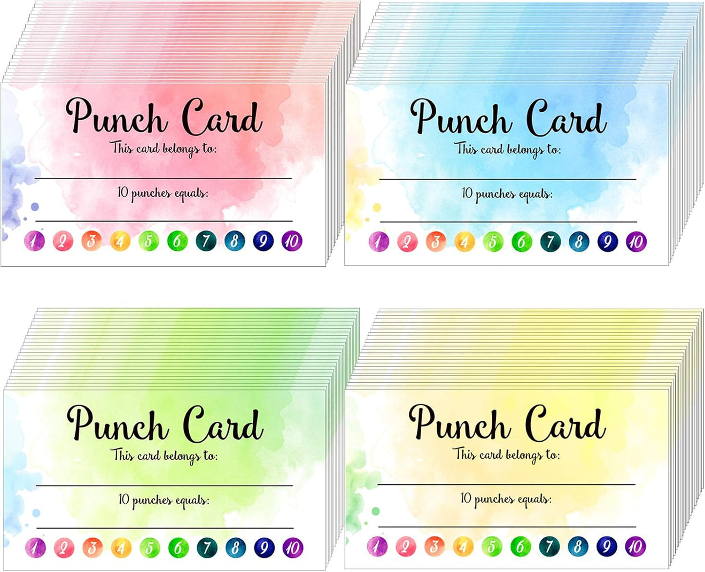 Outus 300 Pieces Watercolor Punch Cards Incentive Reward Card Student Awards Punch Cards for Classroom Business Kids Students Teachers School Supplies