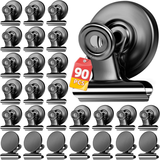 VNDUEEY 90 Pack Black Magnetic Clips Fridge Magnets Refrigerator Magnet, Whiteboard Magnets Magnet Clips for Locker, Clip Magnets for Home, School, Office, Teaching