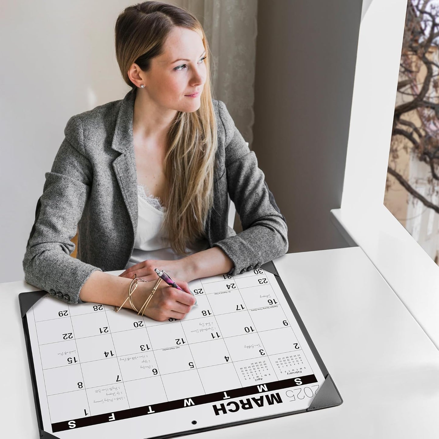 Nekmit Desk Calendar 2025-2026, Large Print Desk Calendar with Desktop Mat, 21" x 16 1/2", Runs From July 2025 to June 2026, for Home and Office, Black