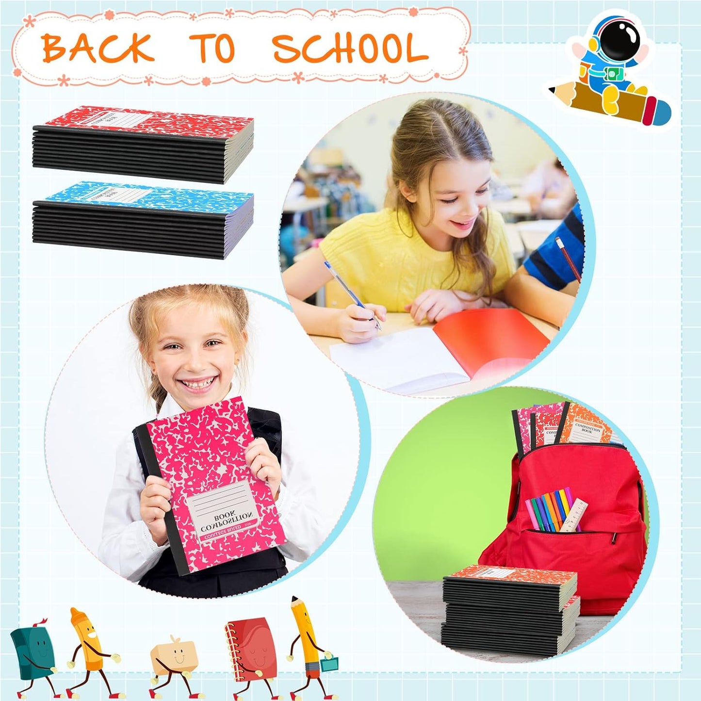 Fainne 100 Pack A5 Composition Notebooks Bulk College Ruled Composition Notebooks Marble Covers Notebook for Student Classroom Office Supplies 30 Sheet/60 Page(10 Color)