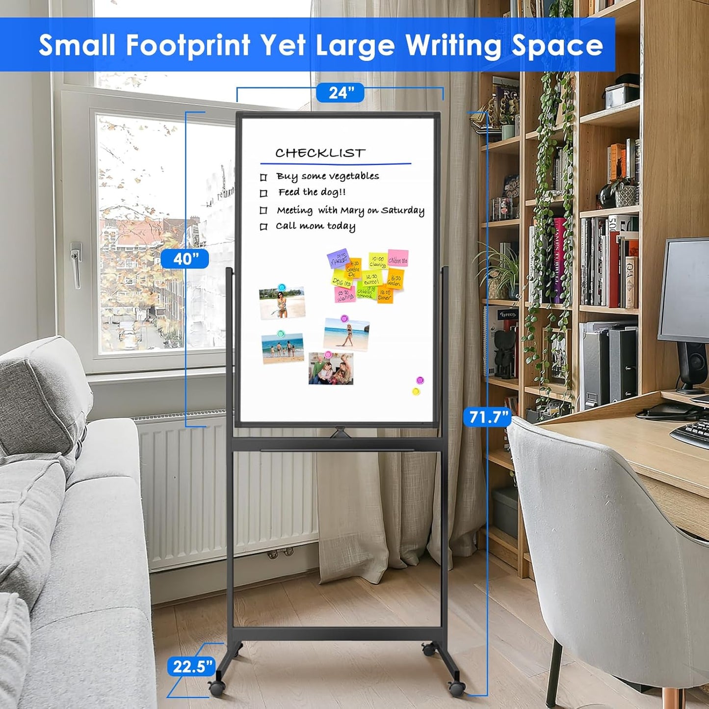 maxtek Magnetic Mobile White Board, 40 x 24 Double Sided Dry Erase Board Rolling Whiteboard, Aluminum Frame Standing Whiteboard on Wheels for Home Office Classroom (40 x 24 Black)