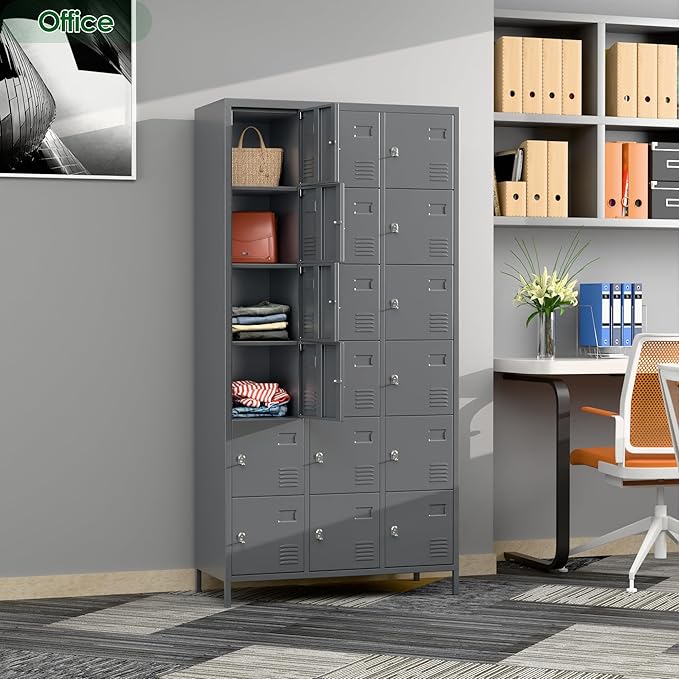 Metal Lockers for Employees with 18 Door,Metal Storage Locker with Lock for School Garage Gym Office Home Bedroom,Assembly Required,18 Doors Dark Grey