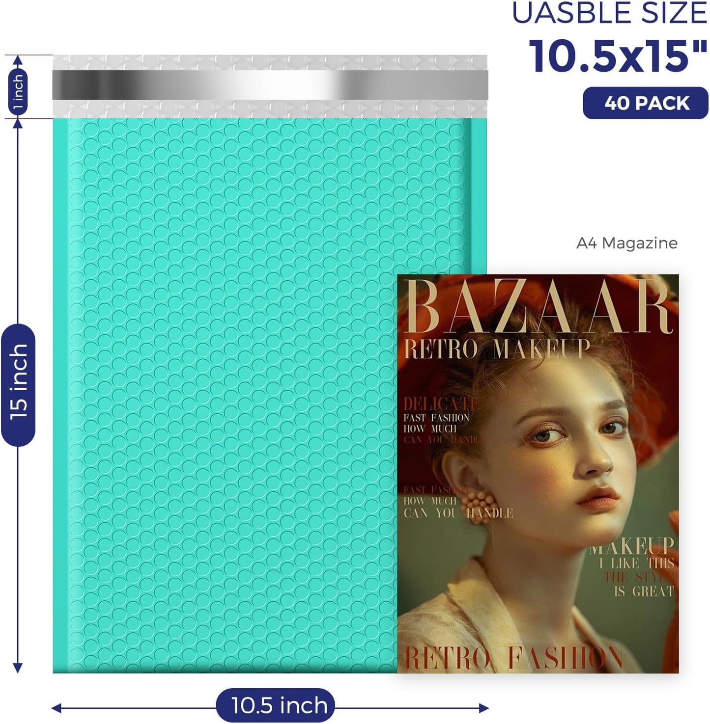 Fuxury Bubble Mailers 10.5x16 Inch 25 Pack Self Seal Padded Envelopes Large Shipping Envelopes Waterproof Padded Mailers Bubble Bags for Mailing, Packaging, Small Business, Teal #5