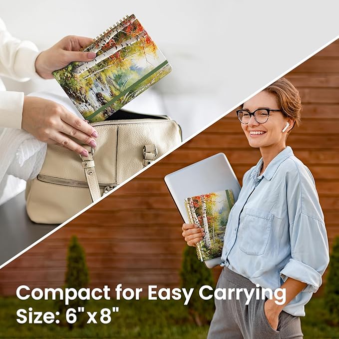 Lined Spiral Journal Notebook for Women, Cute A5 College Ruled Hardcover Notebook for Work & Note Taking, Aesthetic Pretty Journal for Writing, 140 Pages, Autumn Creek