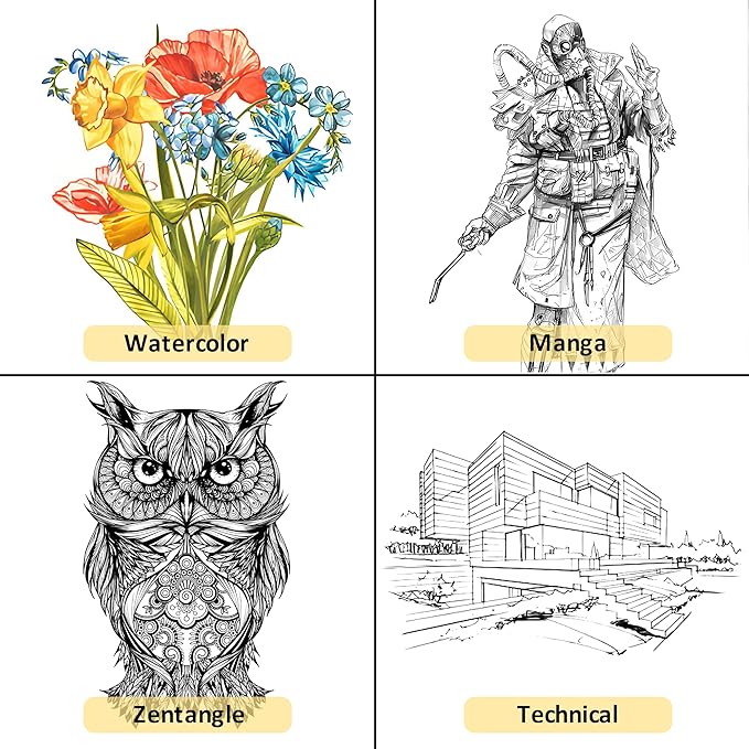 16pcs Fineliner Micro Drawing Art Pens, Black Waterproof Pigment Ink Set for Artists, Sketching, Manga, Watercolor, Calligraphy, and Detail Outlining Archival Quality Inking Markers