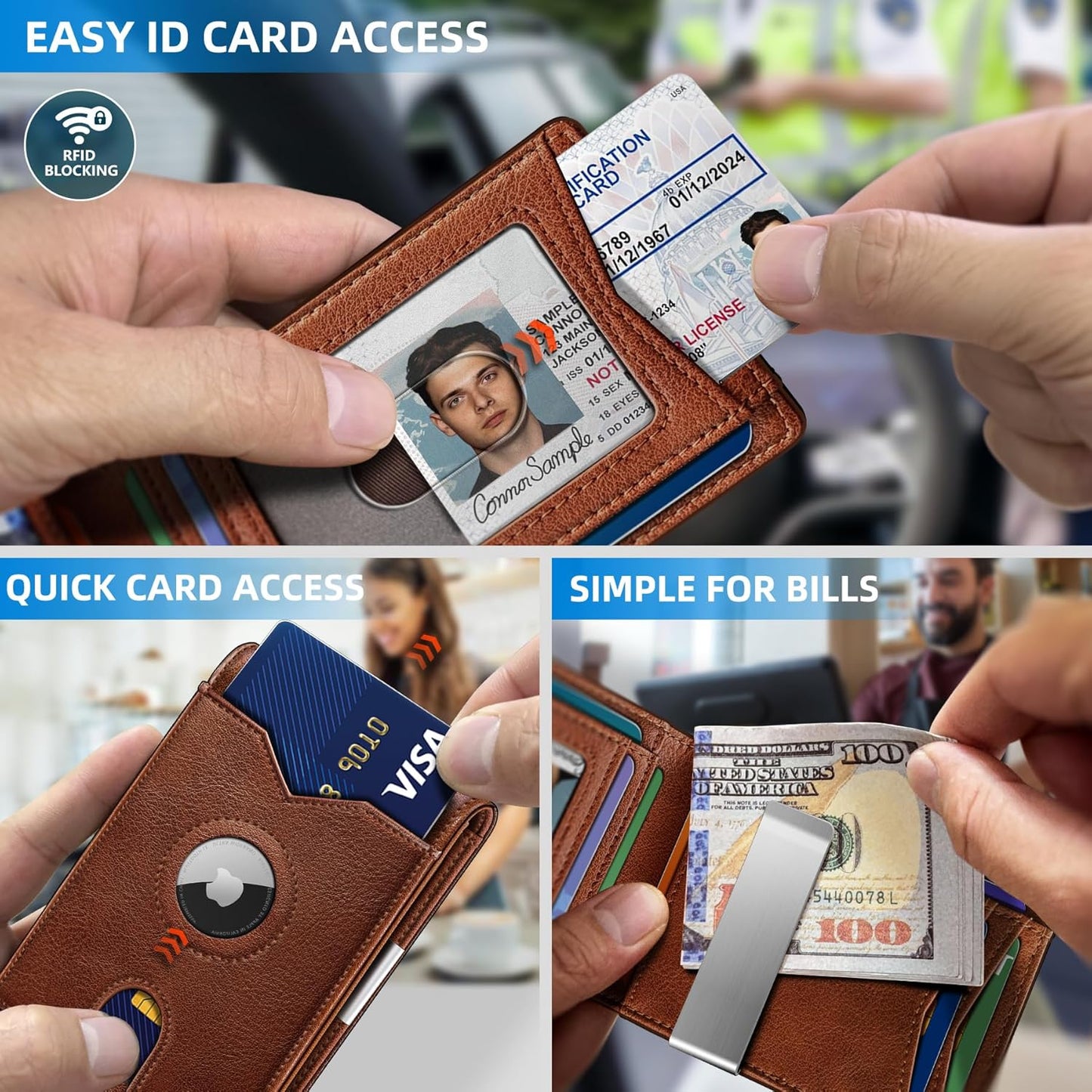 Airtag Wallet for Men,with Money Clip 11 Cards Slim Front Pocket Leather RFID Blocking Wallet with Gift Box