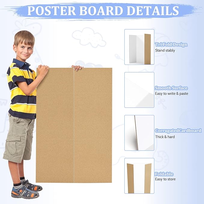 2 Pack 36" x 48" Trifold Poster Board for Presentation, White Corrugated Cardboard Large Tri Fold Poster Board for Science Fair, Office & School Projects, Photo Displays, Exhibitions Event
