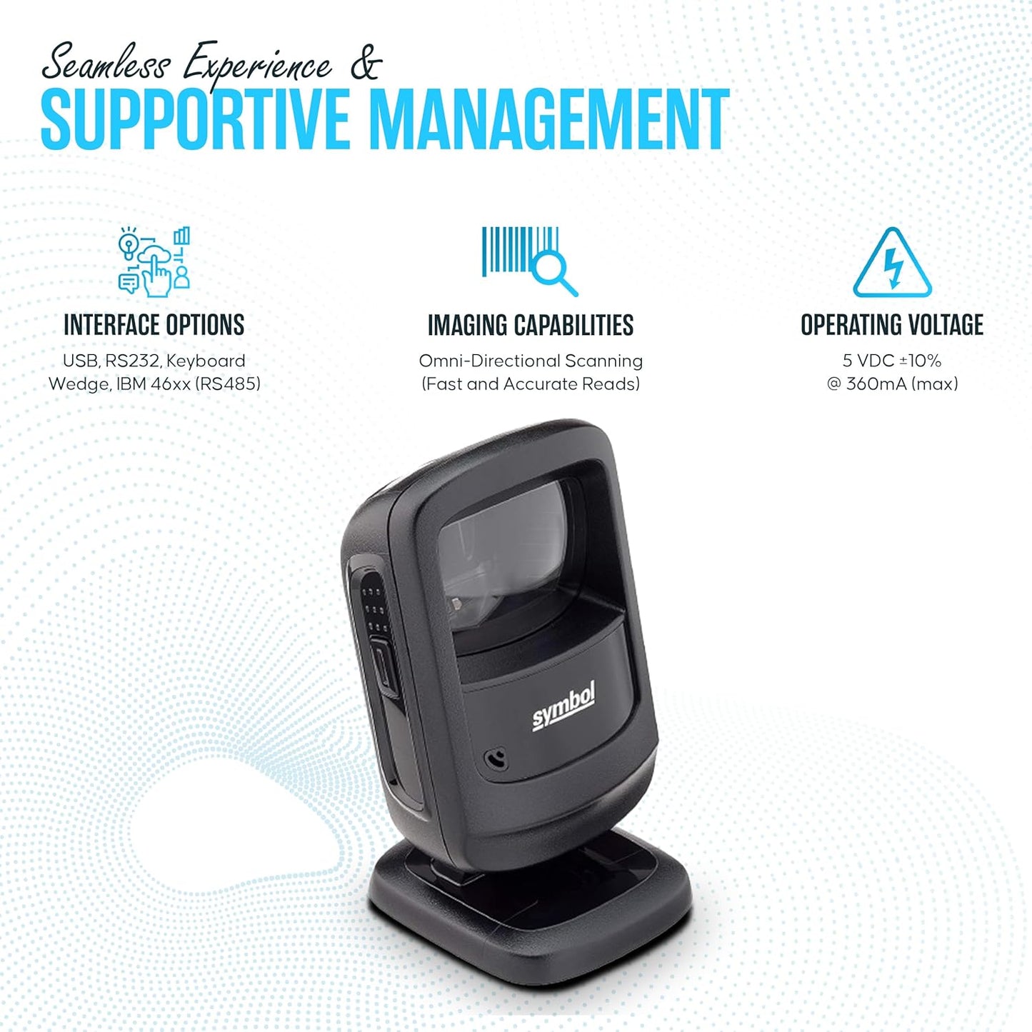 DS9208 Zebra Symbol Digital Handsfree 1D/2D Barcode Scanner with USB Cable & Microfiber Cleaning Cloth - High Performance Scanning, Compact Design, Standard Range (Renewed)