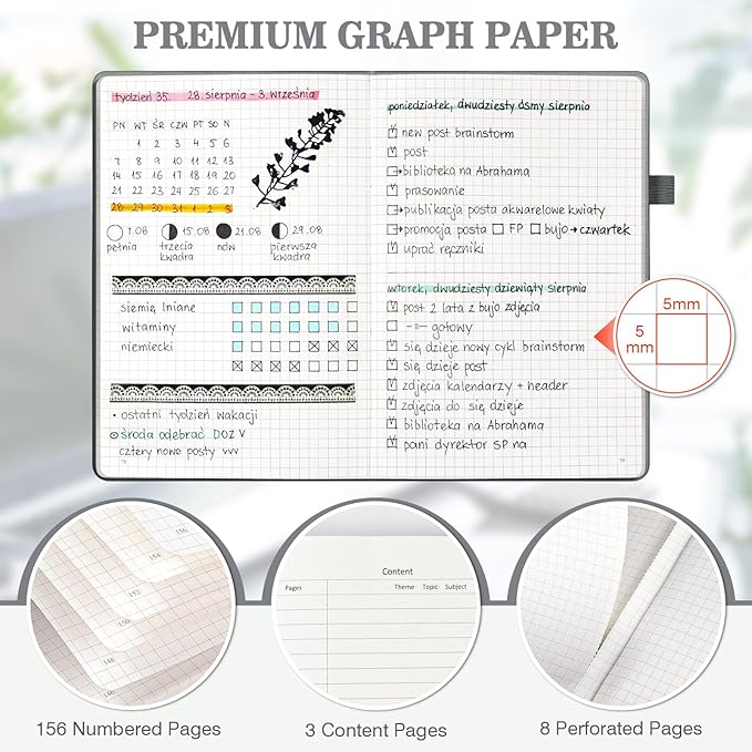Graph Paper Notebook 3 Pack, A5 Grid Notebook Journal, Graph Notebook with 120gsm Paper, Hardcover Leather Journal for Writing, Grid Paper Notebook for Work, School Supplies, Engineering,5.75" x 8.38"