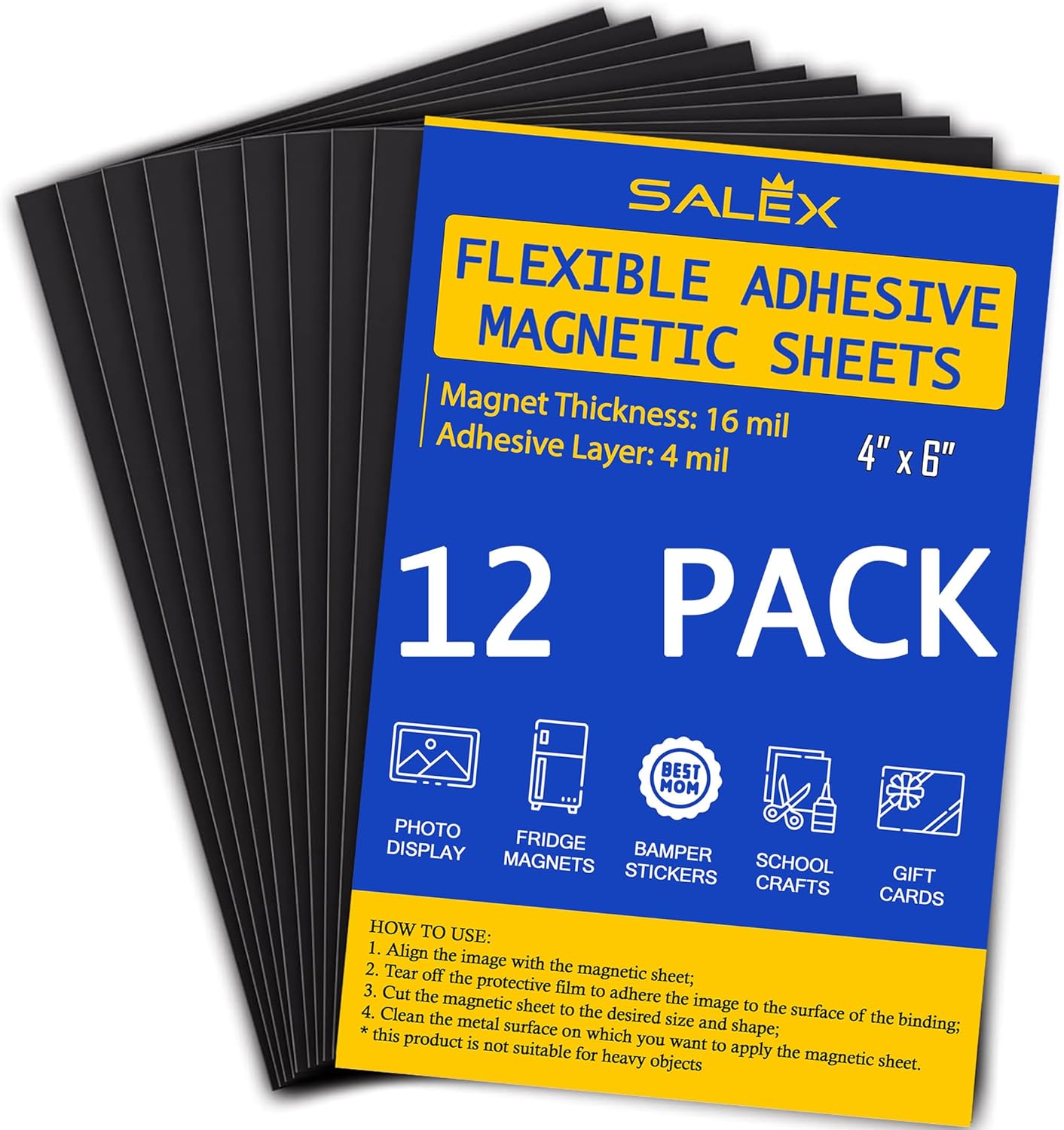 Magnetic Sheets with Adhesive Backing for Crafts, DIY 12 Pack. Strong Craft Magnets 4" x 6" to Make Flexible Magnet Self Sticky Tapes, Strips, Squares, Sheet for School Classroom Board, Fridge, Photos