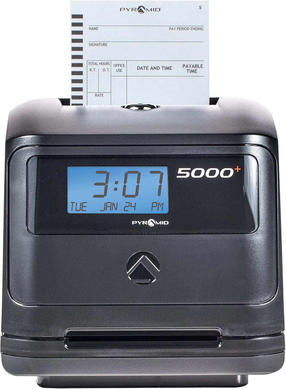 Pyramid Time Systems - Model 5000 Auto Totaling Time Clock, Employee in/Out Time Tracker for Small Business, Includes: 25 Time Cards,1 Ink Ribbon Cartridge, 2 Security Keys and User Guide - Black