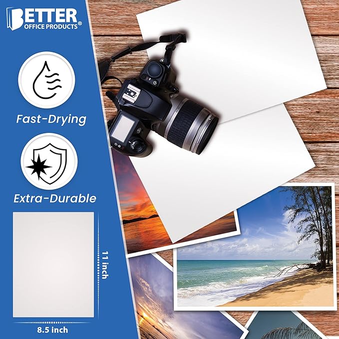 Better Office Products Glossy Photo Paper, 8.5 x 11 Inch, 50 Sheets, 200 gsm, Letter Size, 50-Count Pack