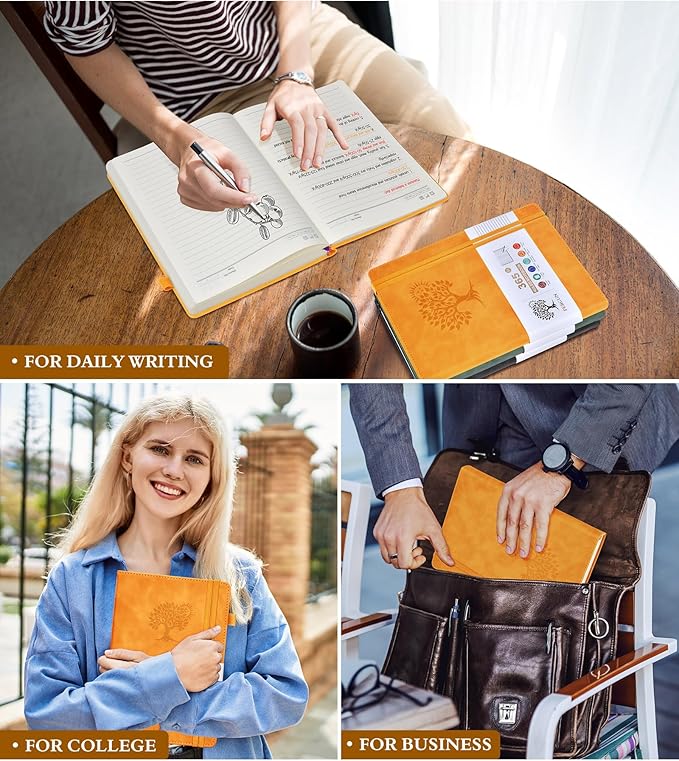 B5 Lined Journal Notebook - 365 Page Large Leather Journals for Writing Women Men，Hardcover Notebook with 100Gsm Thick Pages，Daily Diary for Travel, Work，School，College Ruled (7.6" x 10.3")