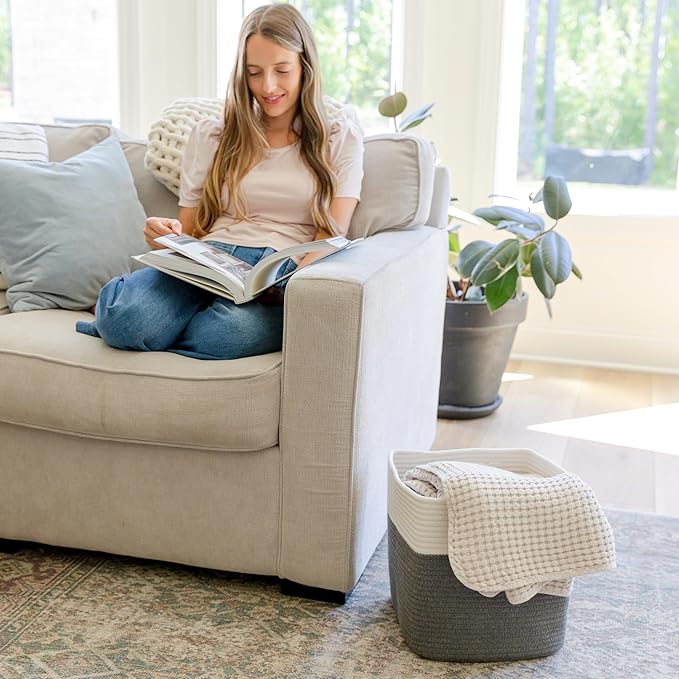 NaturalCozy Storage Cubes 11 Inch Cotton Rope Woven Baskets for Organizing, 3-Pack | Cube Storage Bin | Square Storage Baskets for Shelves Organizer, Classroom, Kids Toy Bins, Closet, Baby Nursery