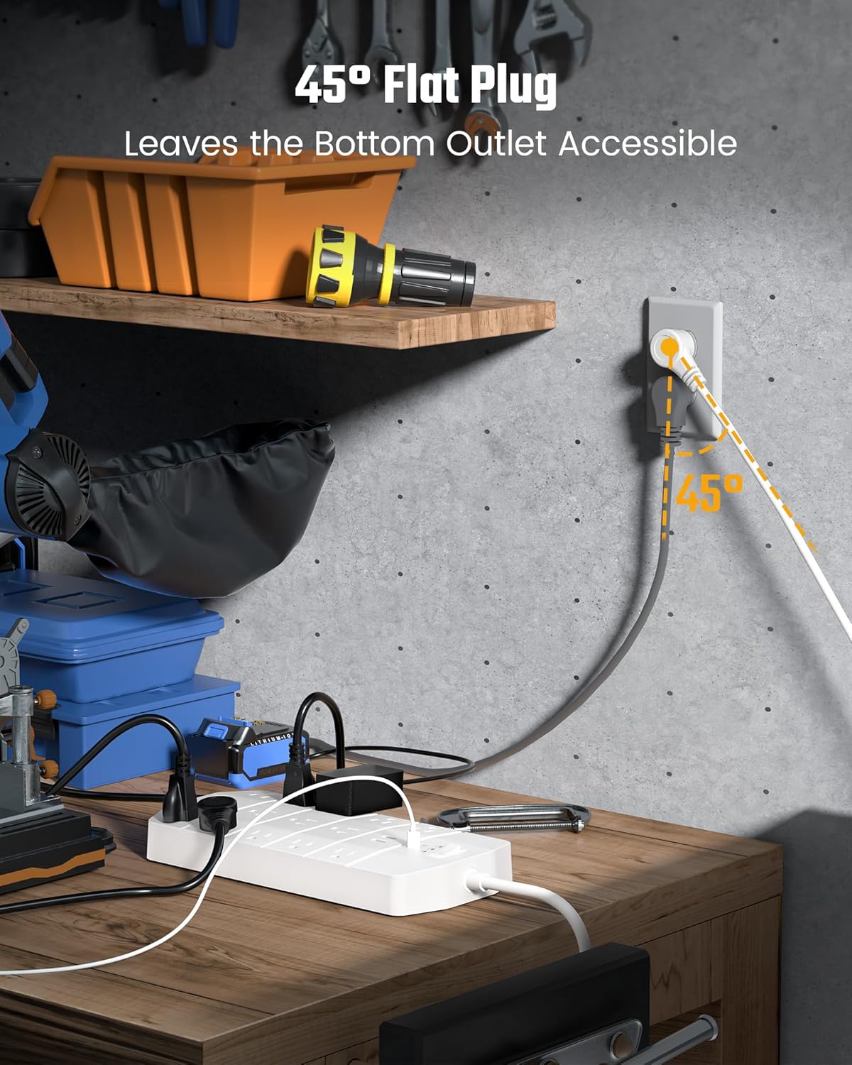 Power Strip,SUPERDANNY 5000 Joules Surge Protector with 13 AC Outlets 2 USB-A & 2 USB-C PD 20W Fast Charging Heavy Duty 14AWG/3C Industrial Grade 6ft Extension Cord for Workbench Home Office White