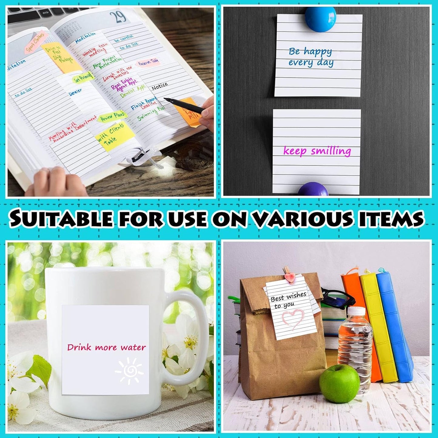 Yexiya 64 Pcs Lined Sticky Notes Self Stick Notes with Lines Bright Assorted Colors Sticky Pad for Home Office Products Post Memos, 1920 Sheets(3 x 3 Inch, 4 x 6 Inch,Mixed Color)