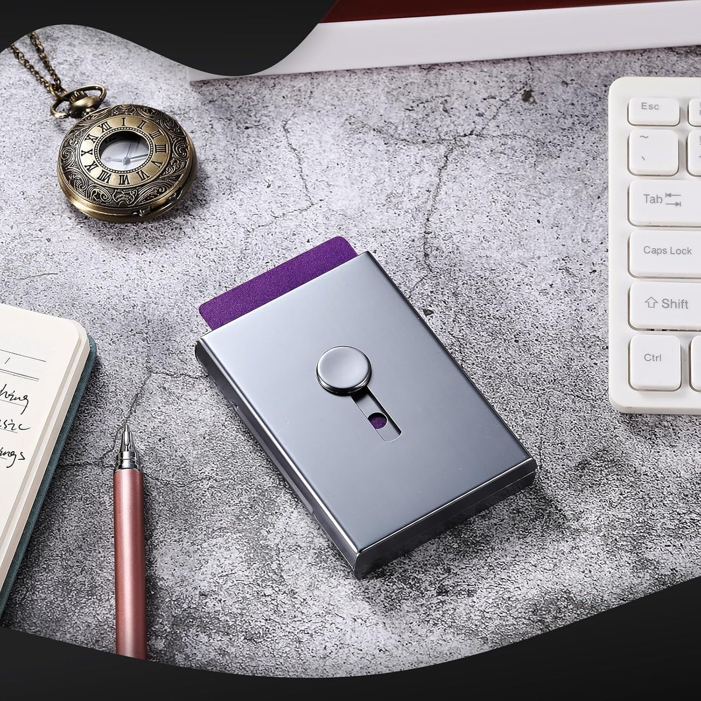 Zonon Large Thumb Drive Business Card Holder Fit 28 Name Credit Aluminum Alloy Slide out Name Card Case Portable Business Holder Wallet Pocket for Men Women (Gray)