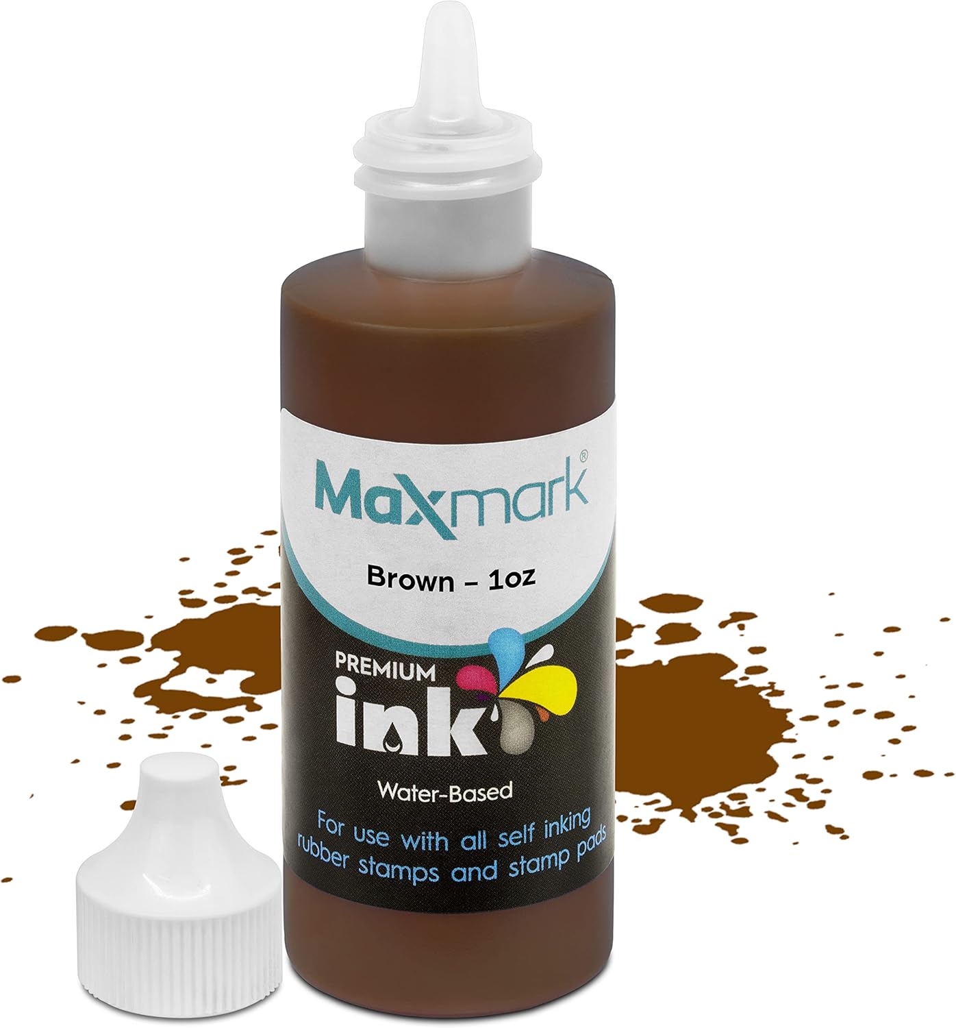 MaxMark Premium Refill Ink for self Inking Stamps and Stamp Pads, Brown Color - 1 oz.