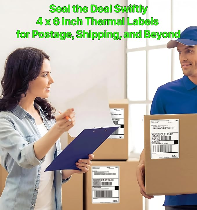 Fanfold 4 x 6 inch Thermal Labels Stack Direct White Strong Adhesive Perforated Postage Shipping Printer Compatible with Zebra SNBC Epson Rollo (1000, Fanfold)