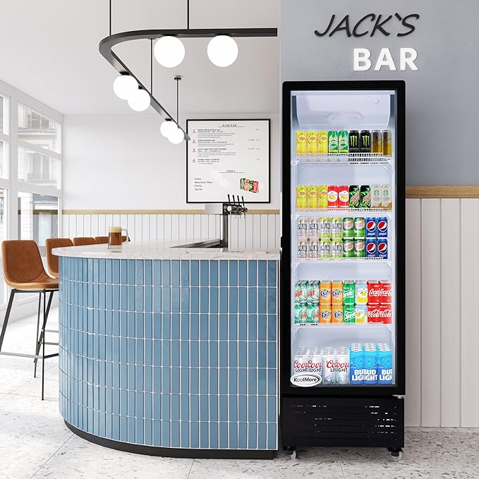 KoolMore KM-MDR-1GD-8C 21 in. One Glass Door Commercial Display Merchandiser Refrigerator Cooler in Black, ETL Listed, 8 cu. ft