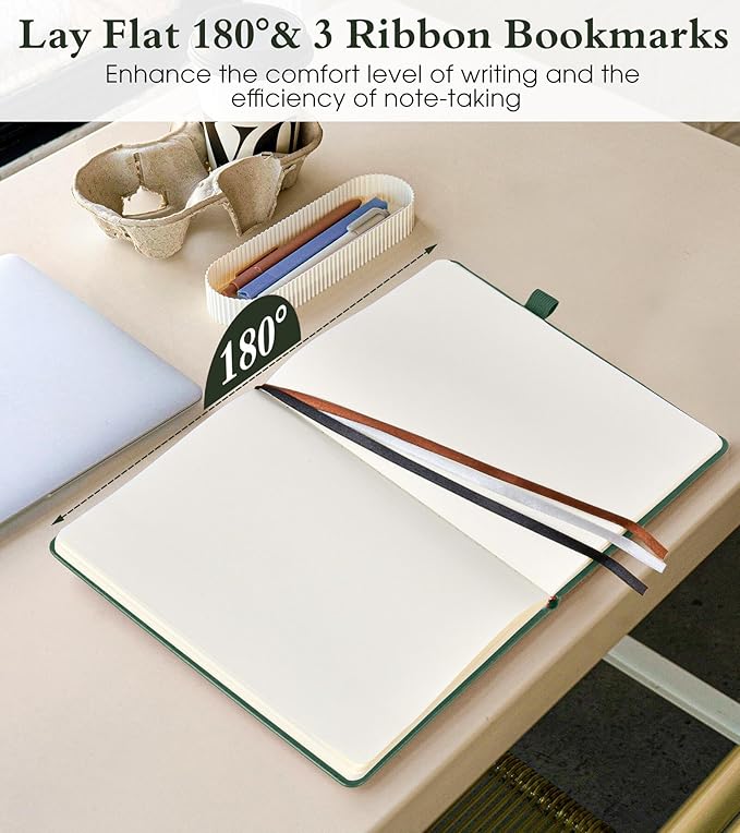 Blank Journal Notebook for Women Men,160 Pages,Inner Pocket,A5 Hardcover Sketchbook for Drawing, Sketch book, Unlined Notebooks for School,Work,Travel Journals for Writing 5.8"x8.5" (Green)