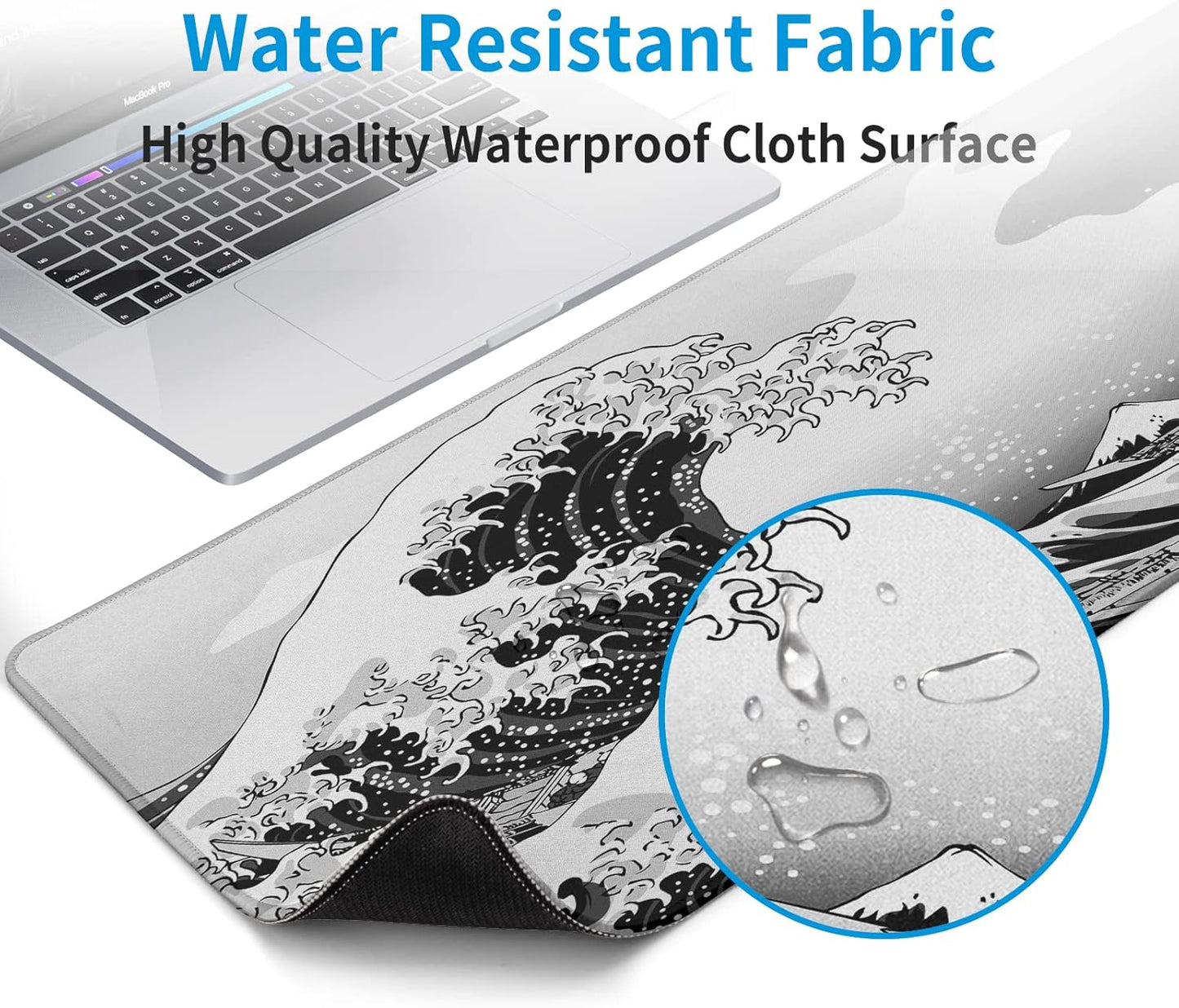 Sea Wave Large Gaming Mouse Pad Desk Pad with Stitched Edge 31.5''x11.8'' Mousepad Computer Keyboard Pad Non-Slip Rubber Base Desk Mat for Game,Work,Study