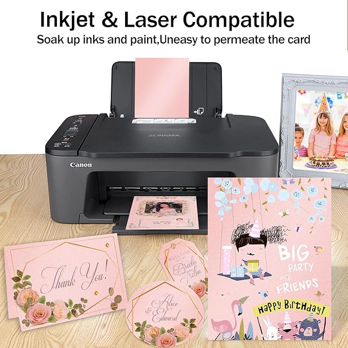 100 Sheets Pink Shimmer Cardstock 8.5 x 11 Iridescent Paper, Goefun 80lb Card Stock Printer Paper for Invitations, Valentines Day, Crafts, DIY Cards