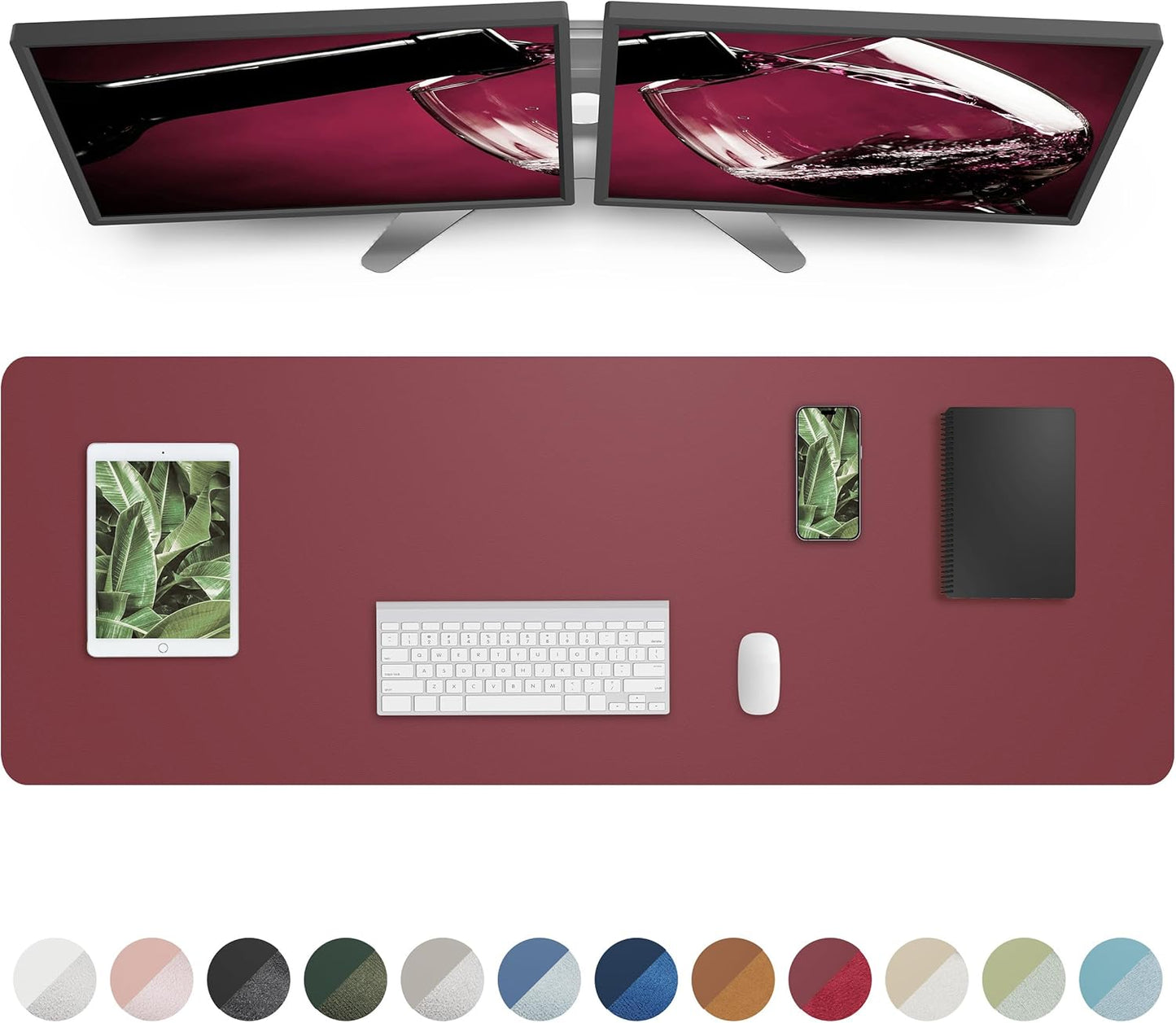 AFIING Leather Desk Pad Protector,Mouse Pad,Office Desk Mat, Non-Slip PU Leather Desk Blotter,Large Desk mat,Waterproof Keyboard mat for Office/Home/Decor (Burgundy Red,48"" x 17"")