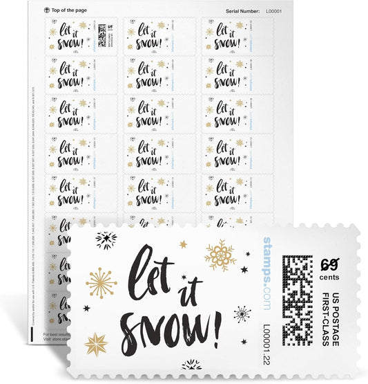 Sparkle Snow NetStamps 120-Pack (5 Sheets) Printable Postage Labels (Stamps.com Subscription Required) - Print Approved Postage - Inkjet & Laser Printers - Business, Personal, Home