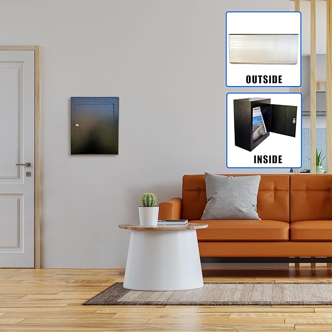 Through-The-Wall Drop Box with Rainproof Cover | Heavy Duty Through Wall Mailbox with 10-Inch Adjustable Chute | Rainproof Locking Drop Safe for Mail, Rent, Checks, Cash, and Keys, Black