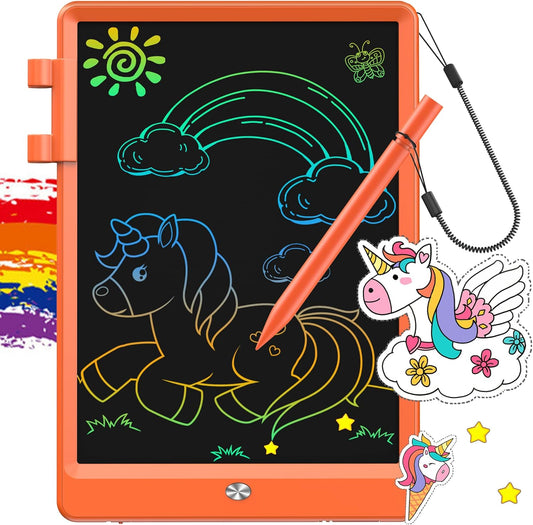 FLUESTON LCD Writing Tablet, Doodle Board Toys Gifts for 3-8 Year Old Girls Boys, 10 Inch Colorful Electronic Board Drawing Pad for Kids, Gifts for Toddler Educational Learning Travel Birthday, Orange