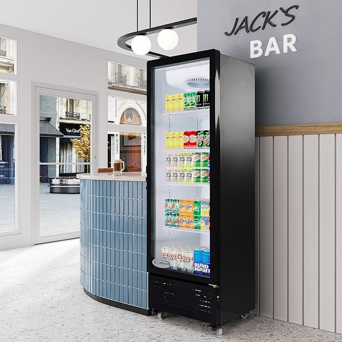 KoolMore KM-MDR-1GD-8C 21 in. One Glass Door Commercial Display Merchandiser Refrigerator Cooler in Black, ETL Listed, 8 cu. ft