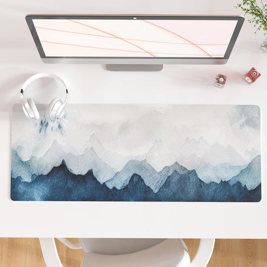 QIYI Desk Pad Large Keyboard and Mouse Pad for Laptop Computer, PU Leather Desk Cover Protector, Desk Décor Accessories for Office Home Work Writing Gaming 31.5" x 11.8" - Watercolor Mountain