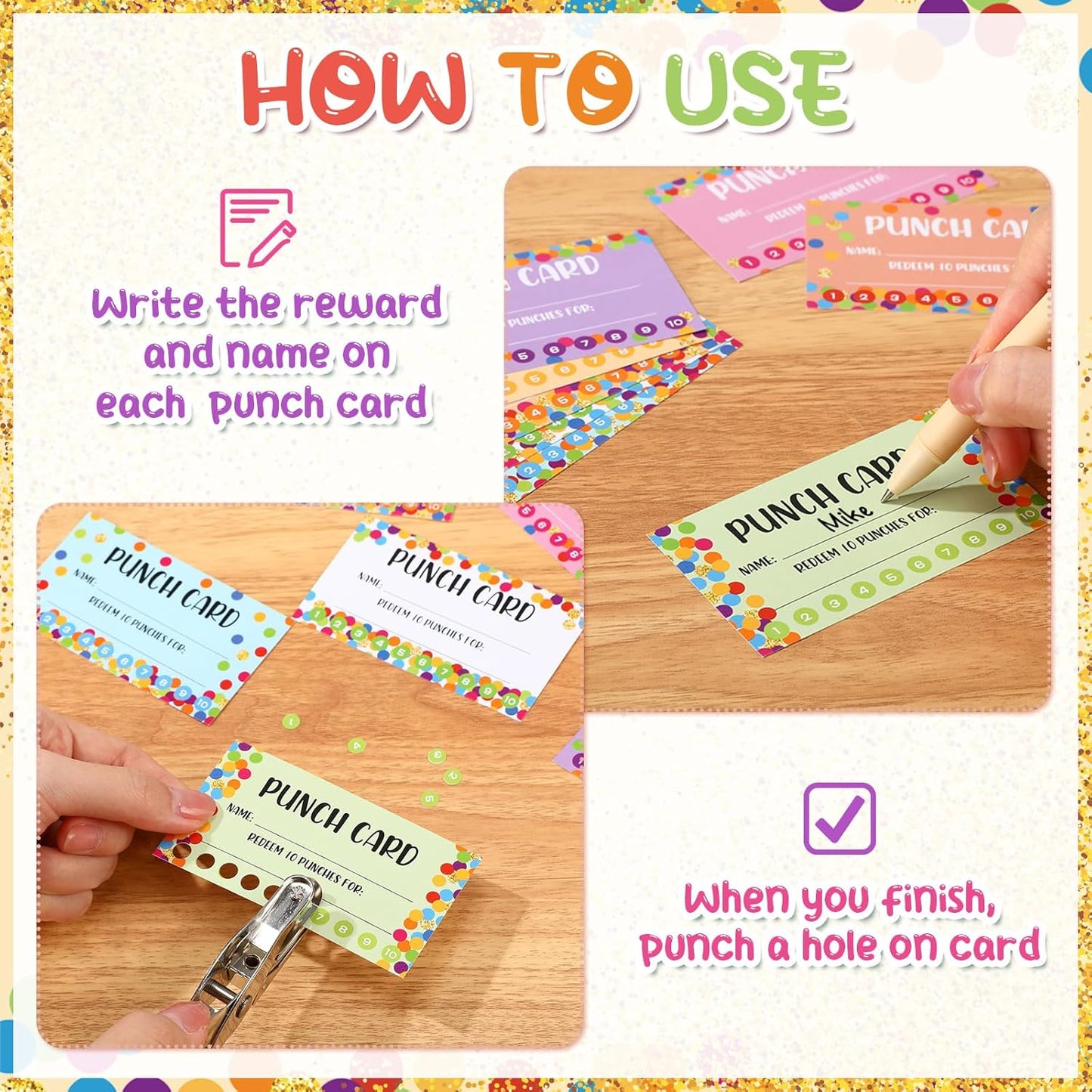 Fumete 400 Pcs Punch Cards for Classroom Reward Cards Behavior Incentive Loyalty Awards for Kids Students Teachers School Business, 8 Styles, 3.5 x 2 in(10 Polka Dots Punches Style)