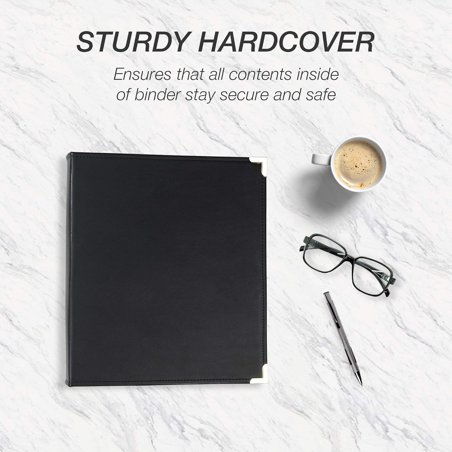 Samsill Classic Collection Leather 3 Ring Binder, Executive Presentation Portfolio, 1.5 Inch (Holds 325 Sheets), Brass Round Ring, Black