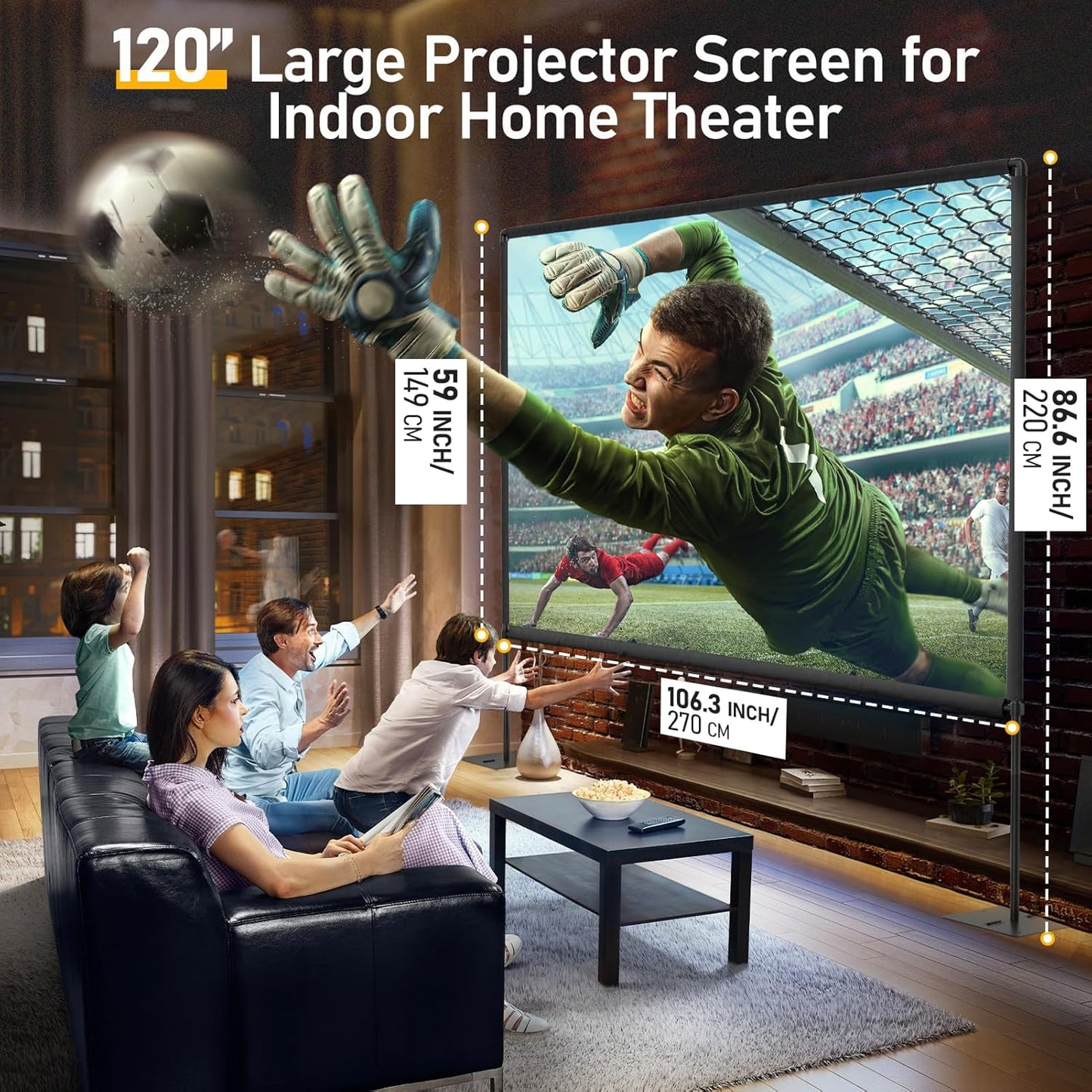 EMART Outdoor Projector Screen with Stand, 120 Inch Portable Projector Stand Indoor 16:9 4K HD Rear Front Movie Screen with Heavy Flat Base for Backyard, Party, Night(Include Water Bag, Carry Bag)